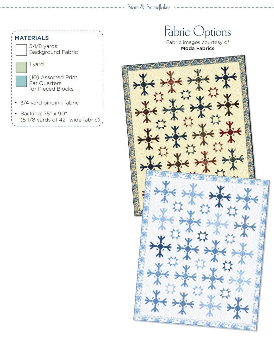 STARS & SNOWFLAKES Winter Snow Quilt Pattern PDF Fat Quarter Etsy