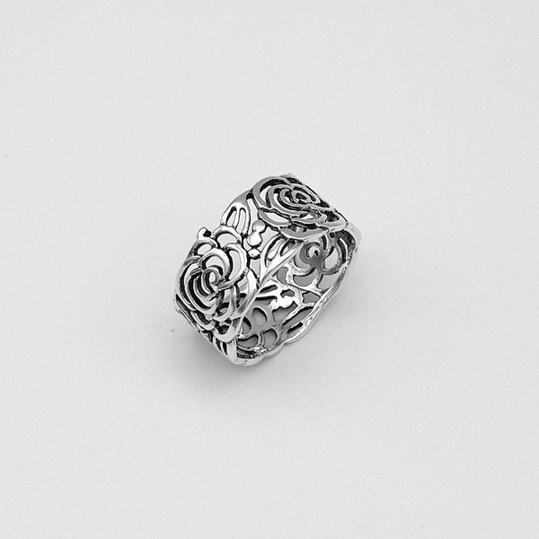 Sterling Silver Eternity Flower Ring, Boho Ring, Statement Ring, Rose Ring,