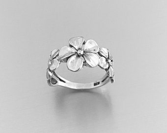 Sterling Silver Triple Flower Ring, Plumeria Ring, Silver Ring, Statement Ring