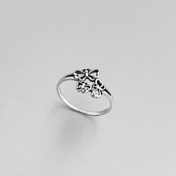 Sterling Silver 3 Small Butterfly Ring, Silver Ring, Spiritual Ring, Insert Ring