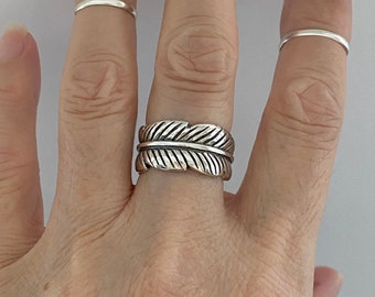 Sterling Silver Thick Wraparound Feather Ring, Bird Ring, Boho Ring, Angle Wings Ring, Silver Ring, Religious Ring