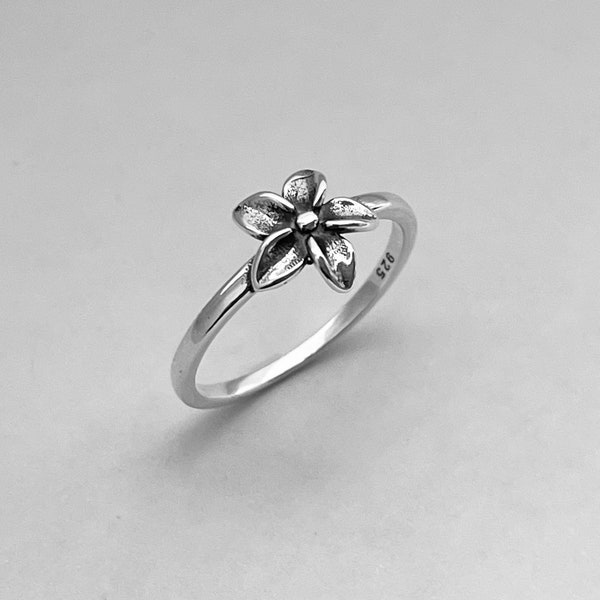 Sterling Silver Small Plumeria Ring, Flower Ring, Silver Ring, Hawaii Ring