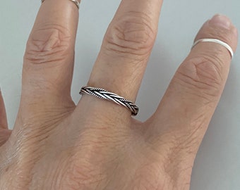 Sterling Silver Braided Rope Ring, Stackable Ring, Silver Band, Bali Ring, Boho Ring