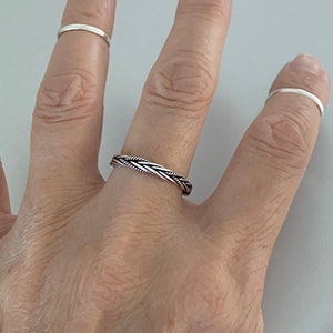 Sterling Silver Braided Rope Ring, Stackable Ring, Silver Band, Bali Ring, Boho Ring