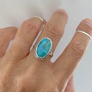 Sterling Silver Oval Genuine Turquoise Ring with Braid, Boho Ring, Silver Ring, Statement Ring