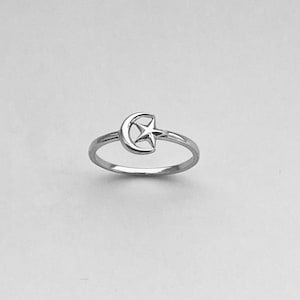 Sterling Silver Little Moon and Star Ring, Silver Ring, Crescent Moon Ring, Star Ring