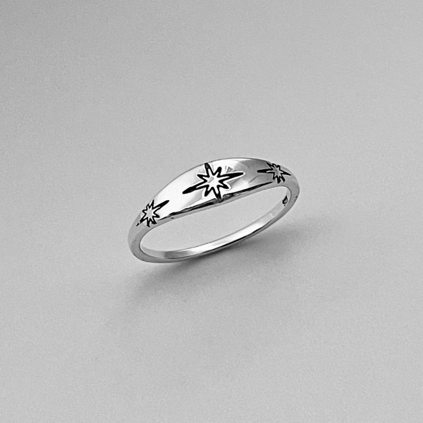 Sterling Silver Twinkle Stars Ring, Silver Ring, Star Ring, North Star Ring