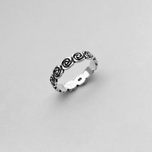 Sterling Silver Eternity Rose Band Ring, Stackable Ring, Silver Ring, Flower Ring