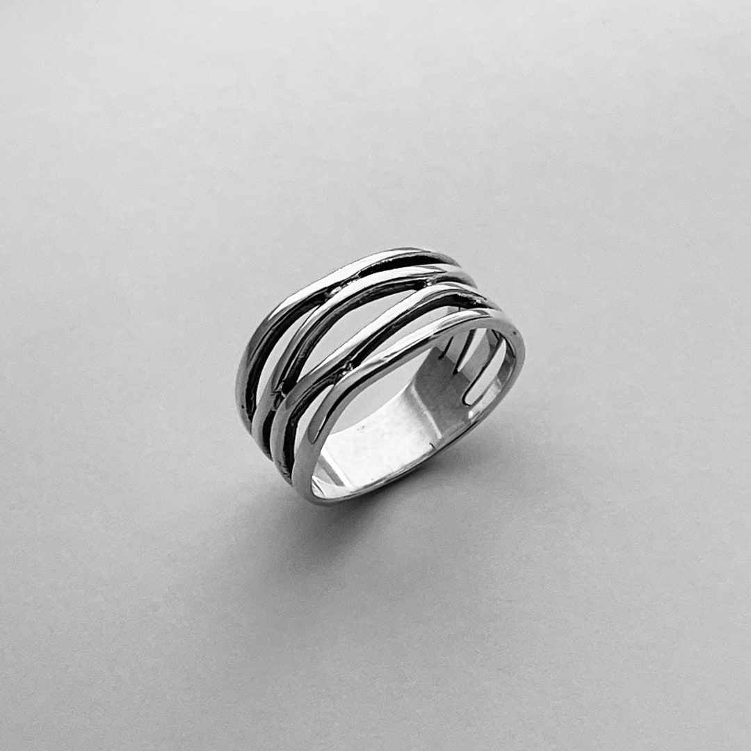Sterling Silver Multiple Lines Ring, Boho Ring, Statement Ring, Silver