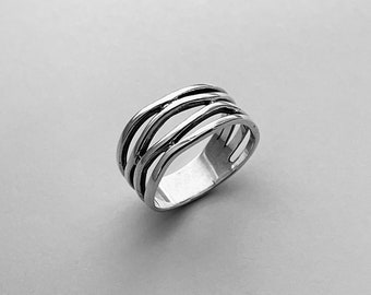 Sterling Silver Multiple Lines Ring, Boho Ring, Statement Ring, Silver Ring, Wrap Ring
