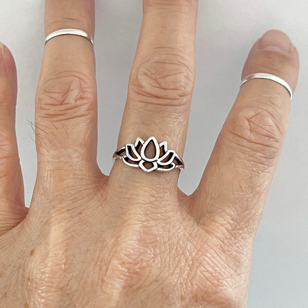 Sterling Silver Lotus Ring, Silver Ring, Flower Ring, Boho Ring, Yoga Ring