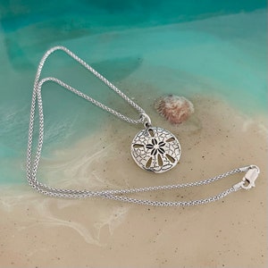 Sterling Silver Sand Dollar Necklace, Beach Necklace, Boho Necklace, Seashell Necklace, Silver Necklace