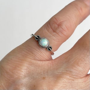 Sterling Silver Dainty Little White Lab Opal Ring, Silver Ring, Opal Ring, Boho ring