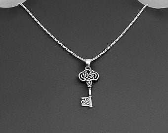 Sterling Silver Trinity Celtic Key Necklace with Tiny Triskelion, Boho Necklace, Love knot Necklace, Silver Necklace, Love Necklace