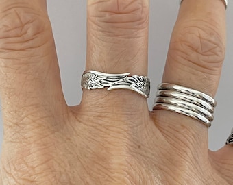 Sterling Silver Eternity Angel Wing Ring, Feather Ring, Boho Ring, Silver Ring, Religious Ring