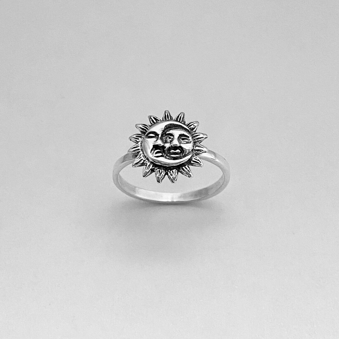 Sterling Silver Blacked Out Moon & Sun Ring