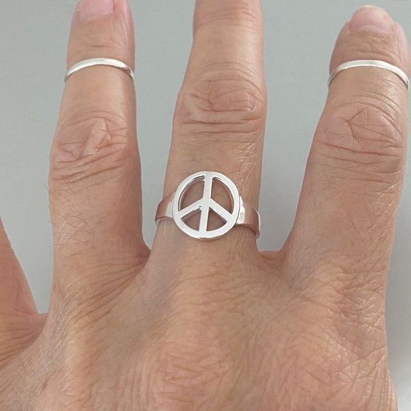 Sterling Silver Big Peace Ring, Love Ring, Silver Ring, Religious Ring