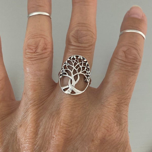 Sterling Silver Large Tree of Life Ring, Leaf Ring, Tree Ring, Fortune Ring, Silver Rings