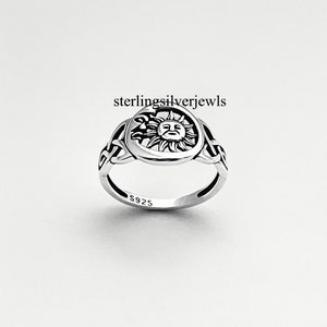 Sterling Silber Mond und Sonne Ring mit Kelten, Silberring, Himmelsring, Mondring, Triquetra Ring