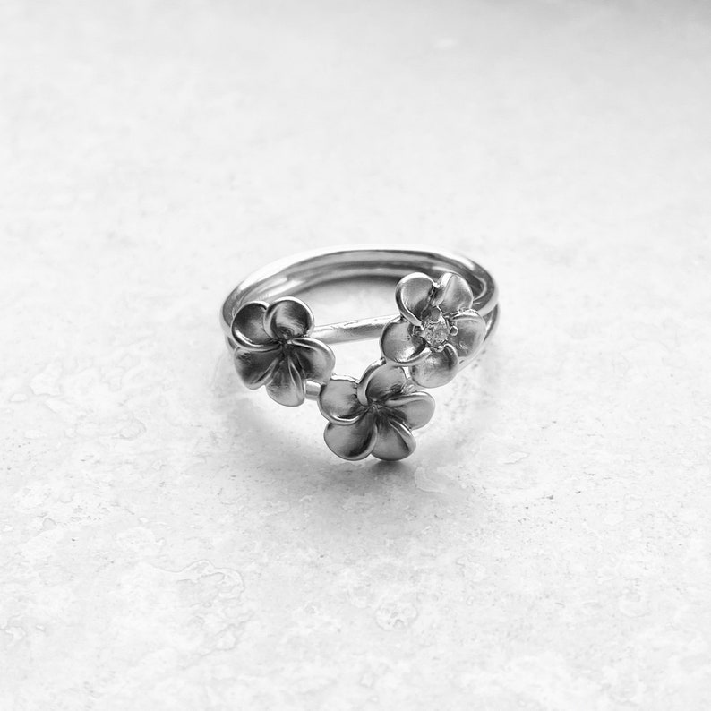 Sterling Silver Satin Plumeria Flower Ring Plumeria Ring Etsy