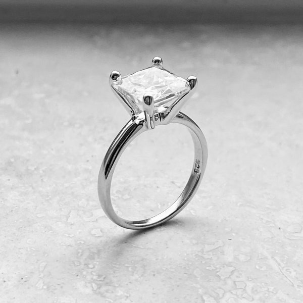 Sterling Silver CZ Wedding Ring, Silver Ring, CZ Ring, Solitaire Ring