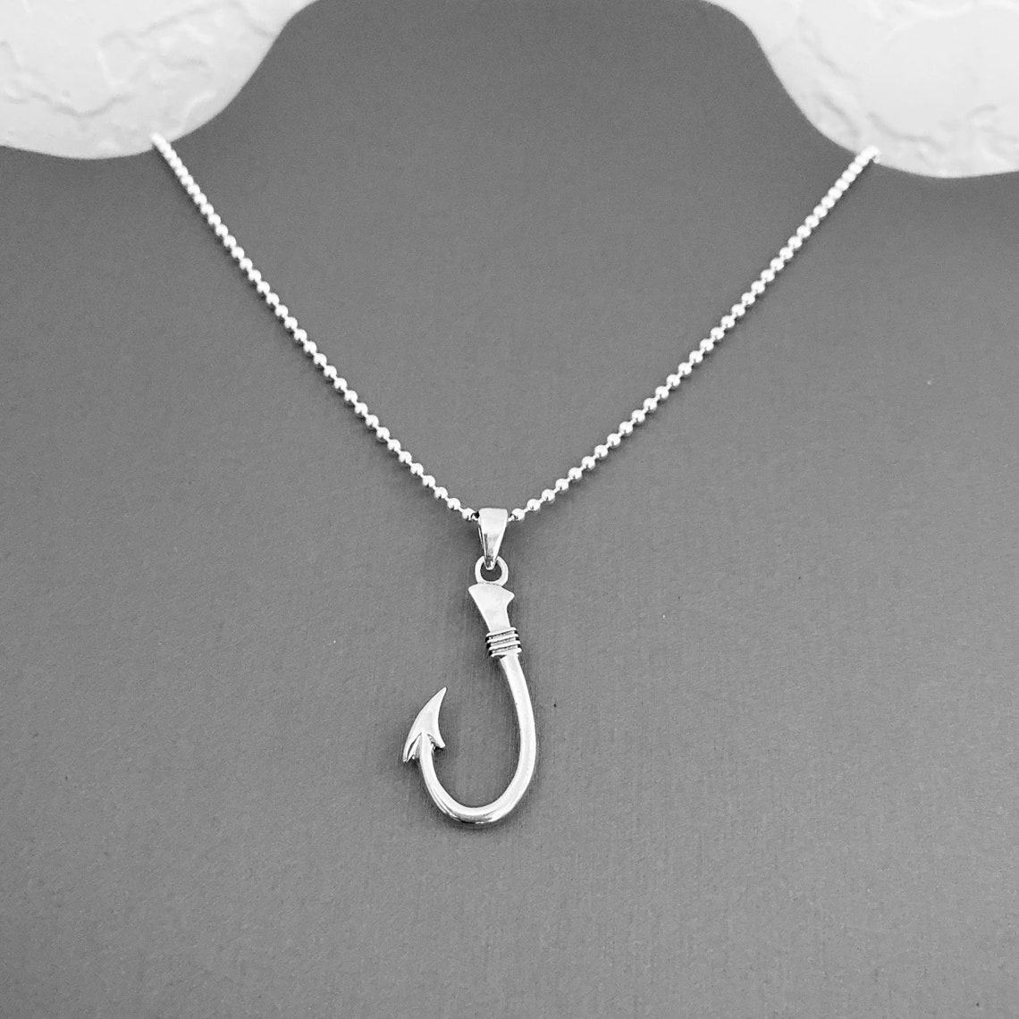 Sterling Silver Unisex Fish Hook Necklace Fish Necklace Etsy