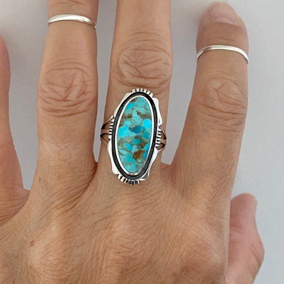 Turquoise Ring,Boho Oval Ring Composite Turquoise Ring Middle Finger Ring Handmade Ring 925 Sterling Cabochon Stone Ring Birthday Gift Ring