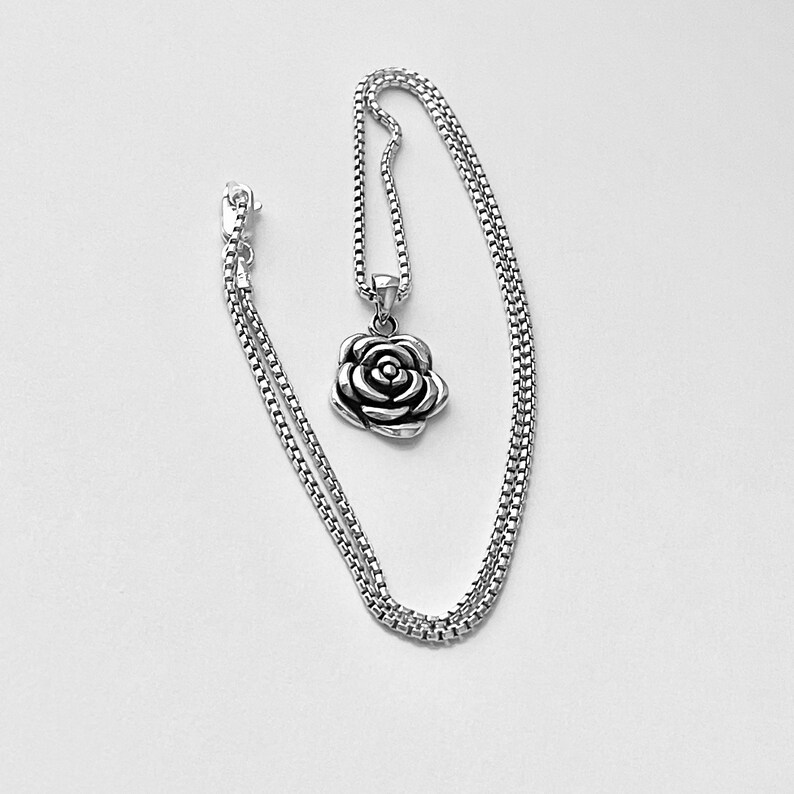 Sterling Silver Rose Necklace Silver Necklace Flower Etsy