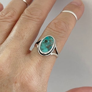 Sterling Silver Oval Genuine Turquoise with Double Shank Ring, Boho Ring, Silver Ring, Turquoise Ring