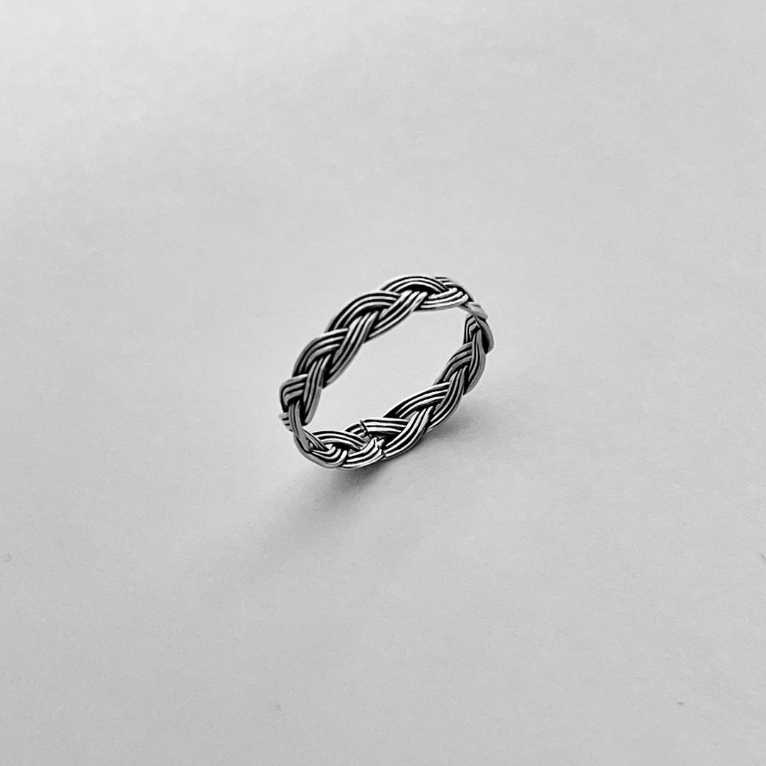 Sterling Silver Thin Braided Ring, Stackable Ring, Silver Band, Braid