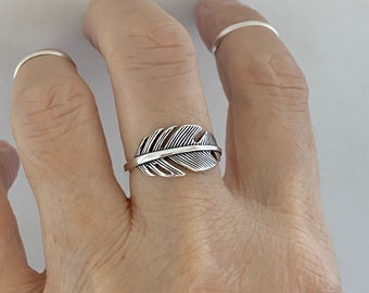 Sterling Silver Large Feather Ring, Boho Ring, Silver Ring, Religious Ring, Boho Ring, Angels Wing