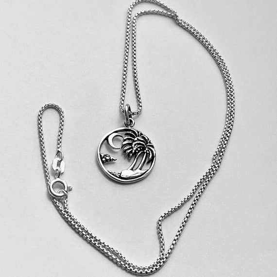 Sterling Silver Beach Palm Tree With Moon Necklace Tree of Life