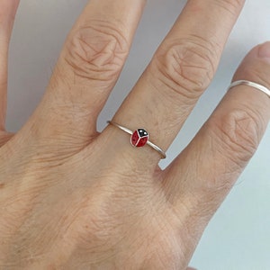 Sterling Silver Tiny Dainty Ladybug Ring, Spirit Ring, Boho Ring