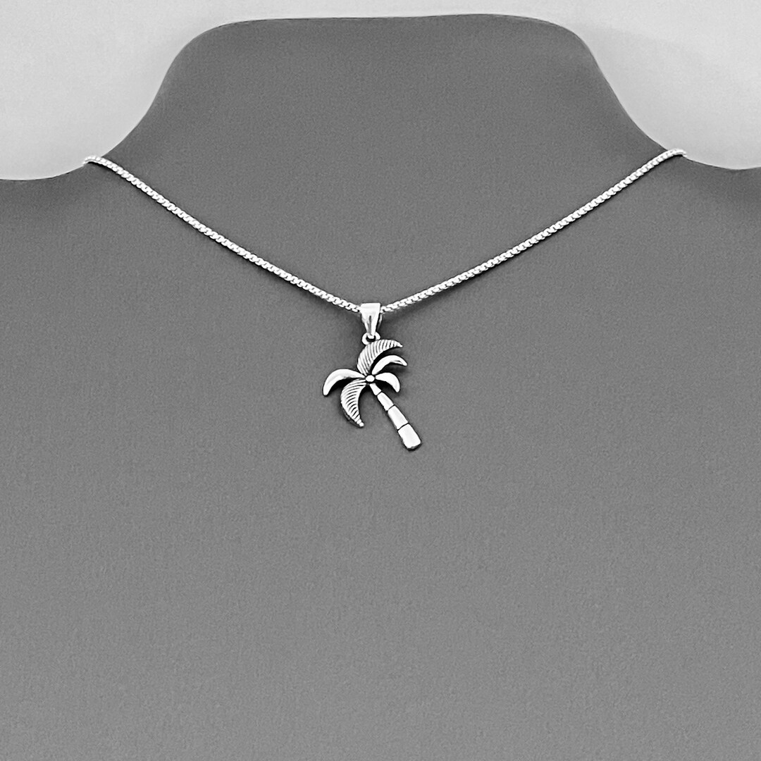 Sterling Silver Palm Tree Necklace, Tropical Necklace, Silver Necklace