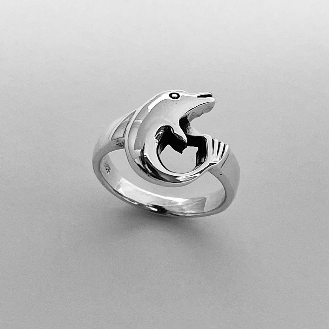 Sterling Silver Heavy Dolphin Ring, Fish Ring, Silver Ring, Ocean Ring