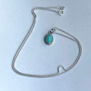 Sterling Silver Small Dainty Oval Turquoise Necklace, Boho Necklace, Turquoise Necklace, Silver Necklace