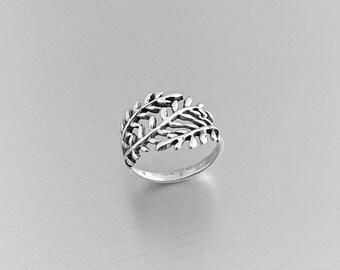 Sterling Silver Wrap Branches Ring, Tree Ring, Silver Rings, Leaf Ring, Boho Ring