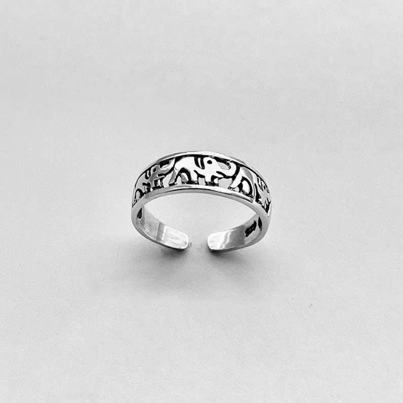 Sterling Silver Herd of Elephant Band Toe Ring, Silver Ring, Animal Ring, Pinky Ring, Spirit Ring image 2