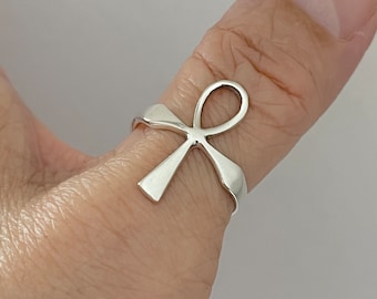 Sterling Silver Large Ankh Ring, Key of Life Ring, Statement Ring, Cross Ring, Silver Ring, Religious Ring