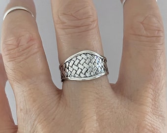 Sterling Silver Cuff Weave Ring, Braided Ring, Silver Ring, Boho Ring, Silver Band