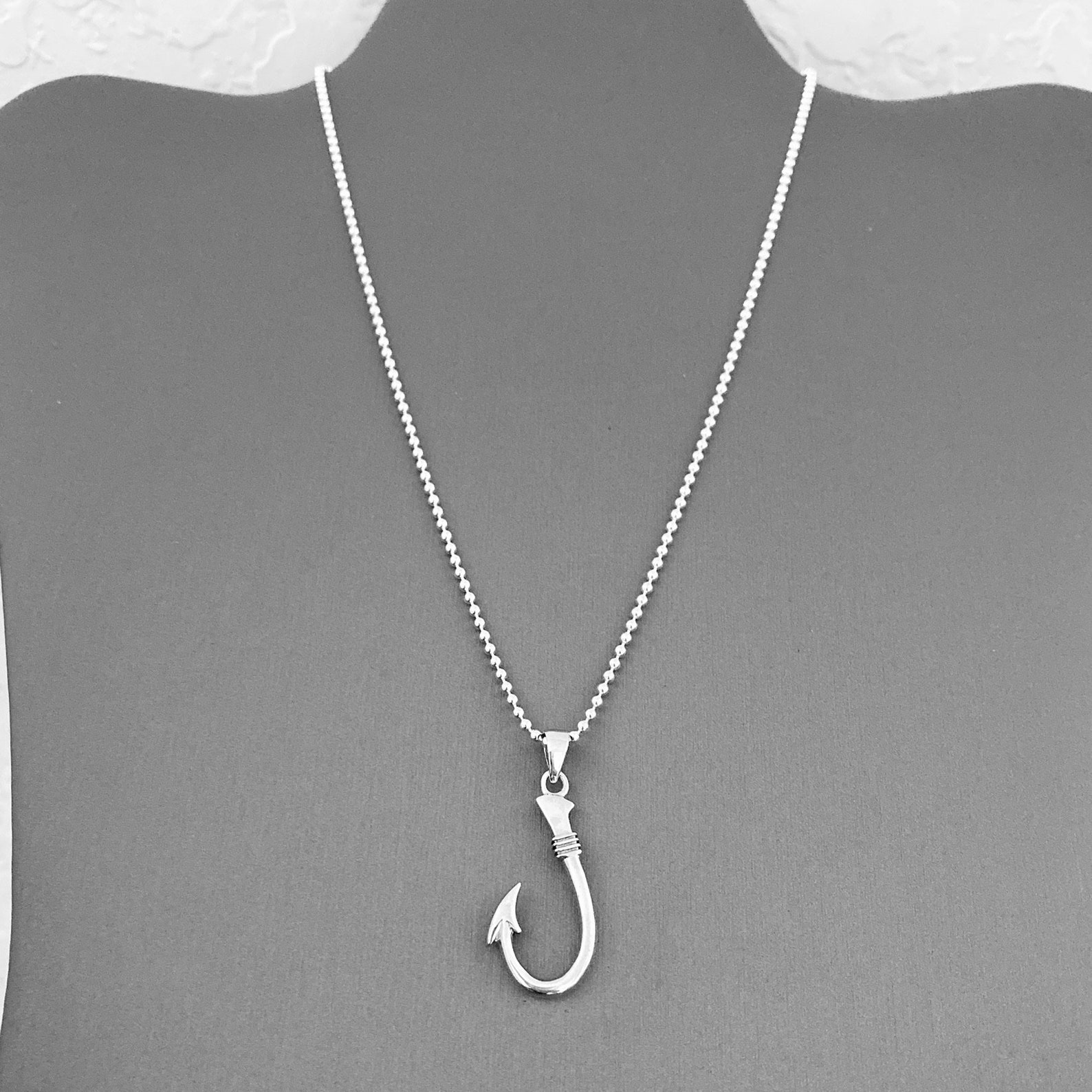 Sterling Silver Unisex Fish Hook Necklace Fish Necklace Etsy