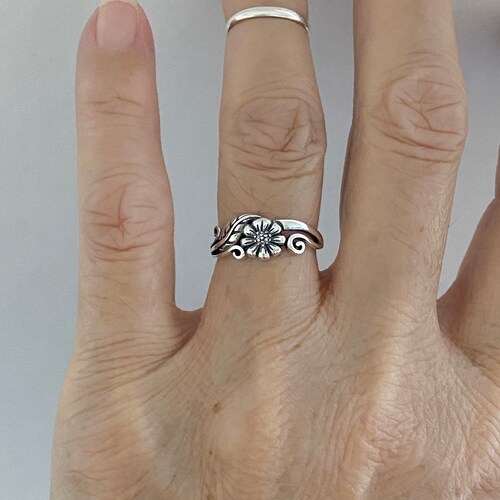 81stgeneration Crescent Moon Lotus Ring - 925 Sterling Silver Thin Band, Cut-Out Boho Stacking Ring For Women - View #2