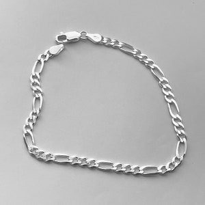 Sterling Silver Unisex High Polish 4MM Figaro Bracelet, Silver Bracelet, Boho Bracelet, Ankle Bracelet