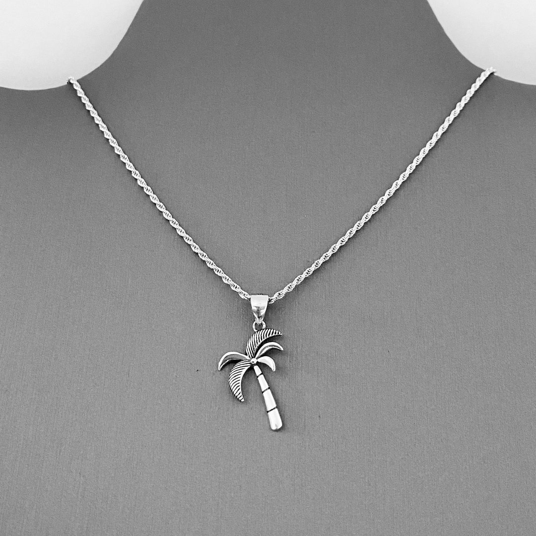 Sterling Silver Palm Tree Necklace Tropical Necklace Silver Etsy