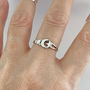 Sterling Silver Small Moon and Star Ring, Boho Ring, Moon Ring, Star Ring