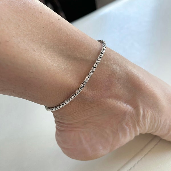 Sterling Silver Unisex Byzantine 2.5 MM Bracelet, Silver Bracelet, Boho Bracelet, Silver Anklet