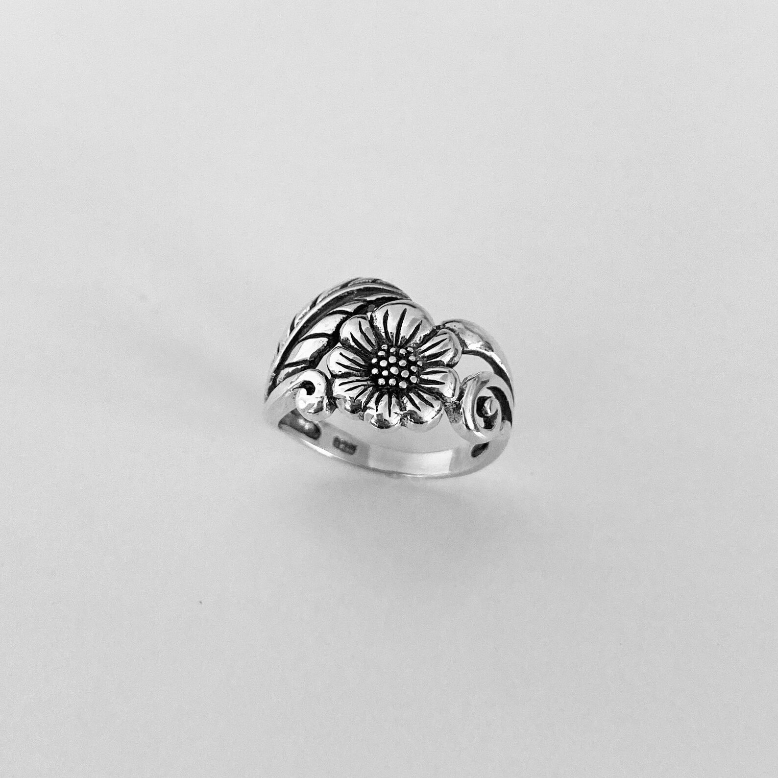 Sterling Silver Statement Sunflower Ring With Leaf Flower Etsy UK