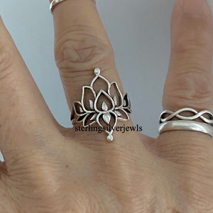 Sterling Silver Double Lotus Ring, Silver Ring, Flower Ring, Boho Ring
