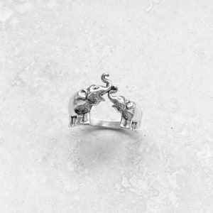Sterling Silver Large Kissing Elephants Ring, Good Luck Ring, Animal Ring, Silver Ring