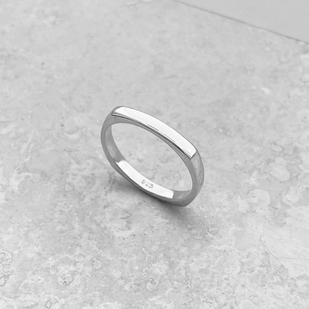 Sterling Silver Square Band Ring, Wedding Band, Silver Ring, Stackable Ring Etsy